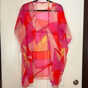 Colorplay Rebecca Virtue Sheer Cover-Up OSFM Resort Coastal Colorful Geometric